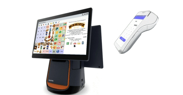 Cash register with credit card and barcode